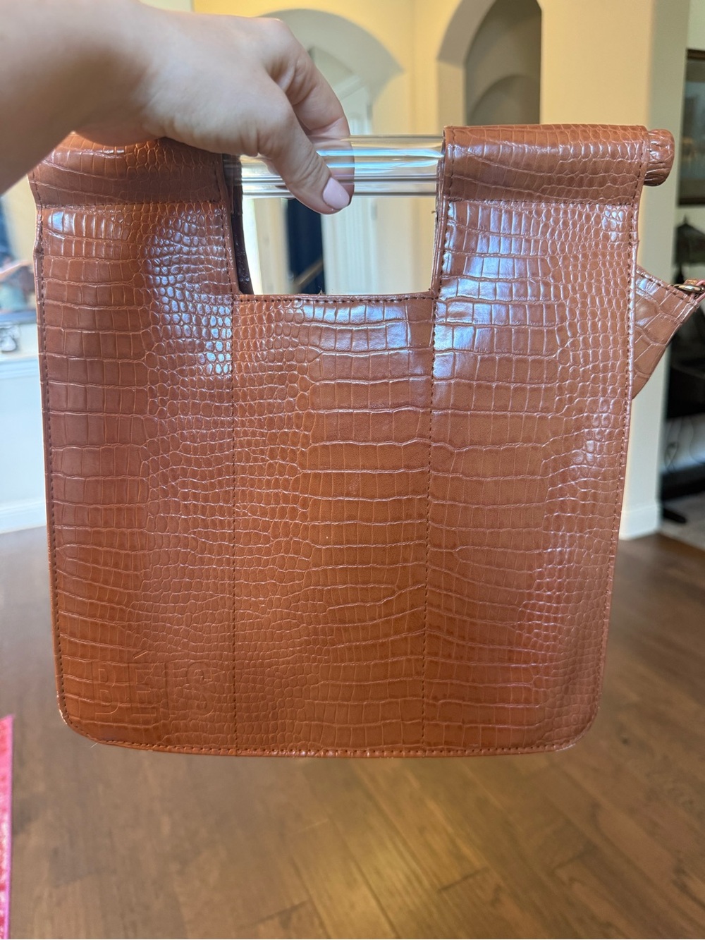 BEIS Croc-Embossed Mini Tote in Tan Brown